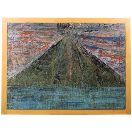 Croce Taravella (1964) "Stromboli" Dipinto ad olio su lino in cornice in...