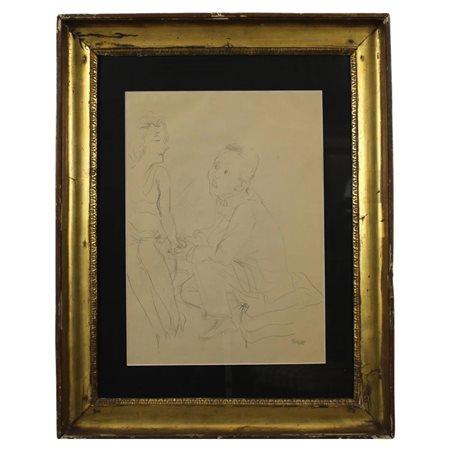 George Grosz (1893/1959) "Innamorati" Matita su carta. 1928. Sul retro, con...