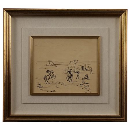 Salvador Dalì (1904/1989) (attr.) "Combattimento del soldato alle rovine"...