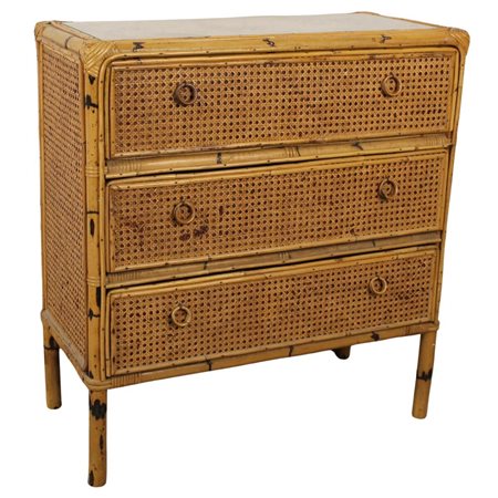 Cassettoncino a tre cassetti Rattan. Secolo XX. Cm 77x37x83