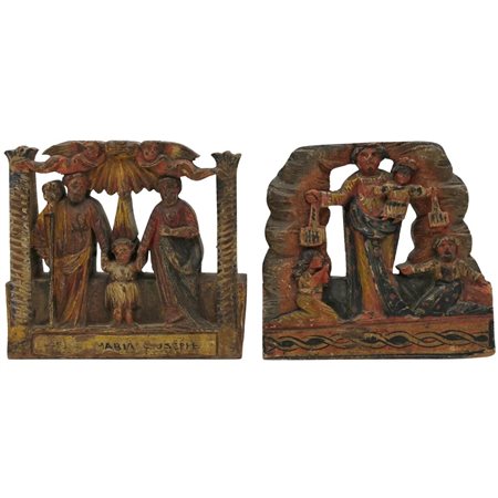 Due scene sacre Due elementi in legno scolpito e dipinto. Sicilia. Secolo...