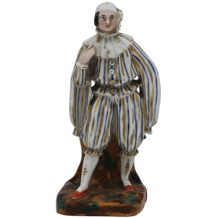 Pulcinella Piccola statua in antica porcellana a motivi ornamentali...