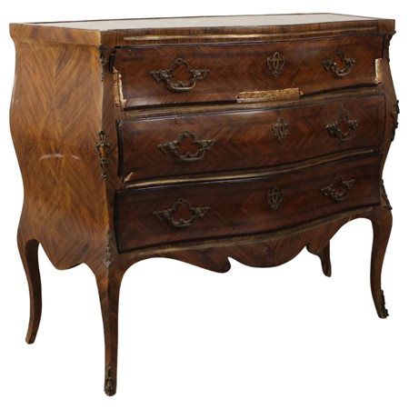 Cassettone Palissandro con perfili a motivi geometrici, maniglie e borchie in...