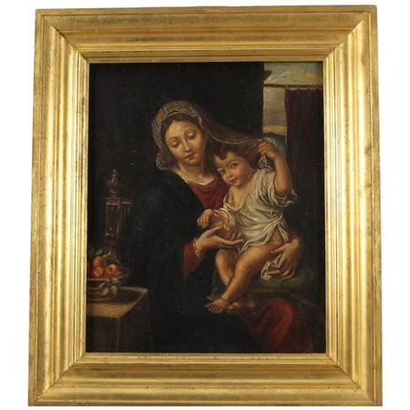 Scuola italiana del secolo XIX "Madonna delle mele" Dipinto ad olio su tela...