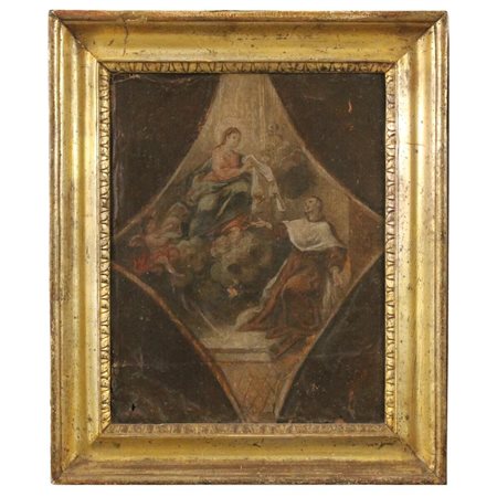 Pittore siciliano del secolo XVIII "Scena sacra" Dipinto ad olio su carta...