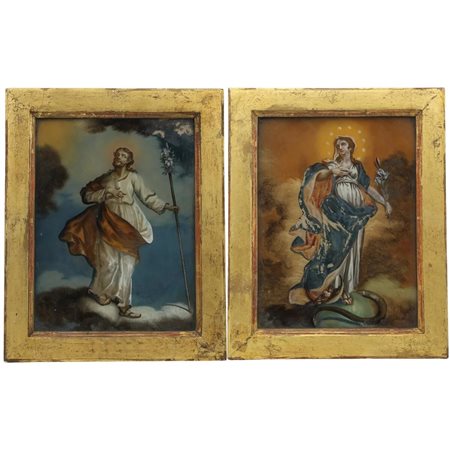 Scuola siciliana del secolo XVIII "La Madonna e San Giuseppe" Coppia di...