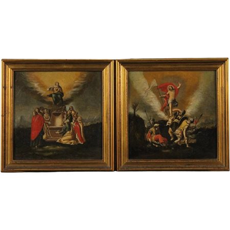 Scuola siciliana del secolo XVIII "Scene sacre" Coppia di dipinti ad olio su...
