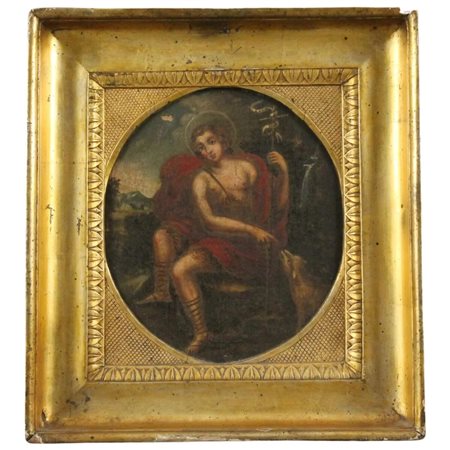 Scuola siciliana del secolo XVIII "Figura di San Giovanni" Dipinto ad olio su...