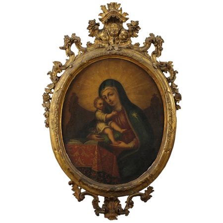 Scuola siciliana della fine del secolo XVIII "Madonna con il Bambino" Dipinto...