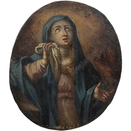 Scuola siciliana del secolo XVIII "Madonna addolorata" Dipinto ovale ad olio...