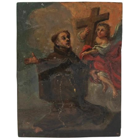 Scuola siciliana del secolo XVIII "Figura di santo" Dipinto ad olio su rame....