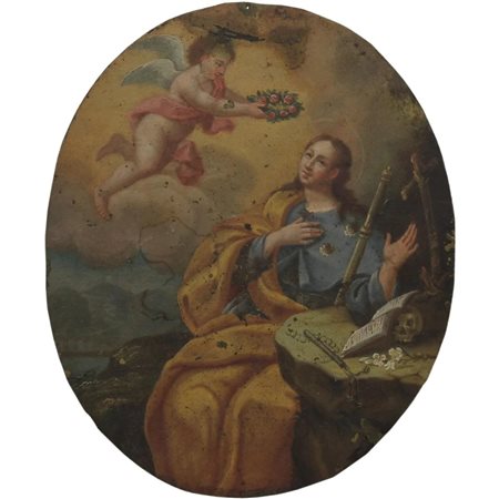 Scuola siciliana del secolo XVIII "Santa Rosalia" Dipinto ovale ad olio su...