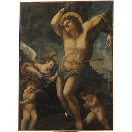 Scuola toscana del secolo XVII "Martirio di San Sebastiano" Dipinto ad olio...