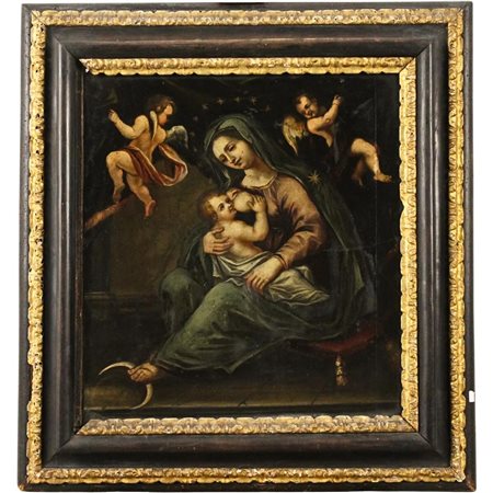Scuola siciliana del secolo XVIII "La Madonna della luna" Dipinto ad olio su...