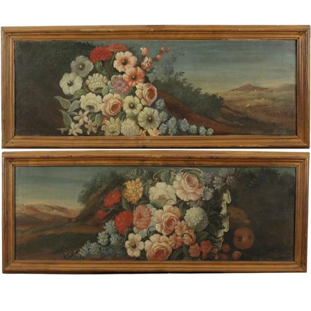 Scuola siciliana del secolo XIX "Nature morte" Coppia di dipinti ad olio su...