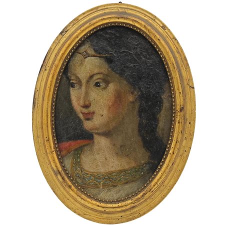 Scuola italiana del secolo XVIII "Figura di nobildonna" Dipinto ovale ad olio...