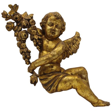 Scultore siciliano degli inizi del secolo XIX "Putto alato con ghirlanda di...
