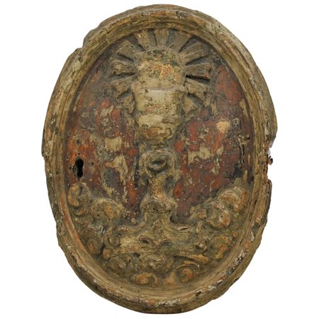 Sportello di tabernacolo Legno scolpito, dorato e laccato. Sicilia. Secolo...