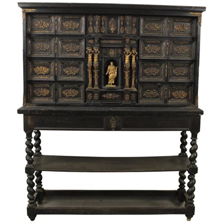 Grande monetario Legno ebanizzato con ricca applicazione di bronzi dorati a...