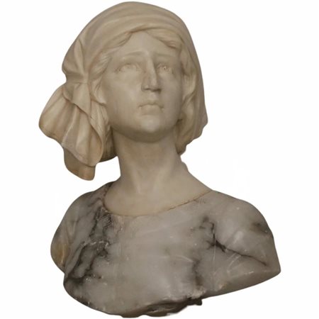 G. Mascagni (XIX/XX) "Mezzobusto femminile" Scultura in marmo alabastrino. Cm...