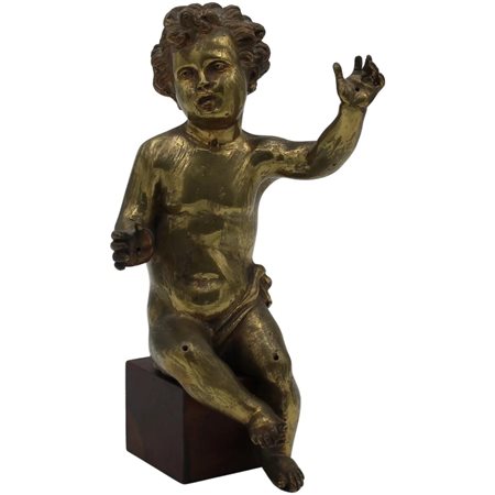 Scultore italiano del secolo XIX "Figura di putto" Piccola statua in bronzo...