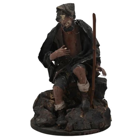 Pastore da presepe Legno e cartapesta dipinta. Sicilia. Fine secolo XVIII. Cm...