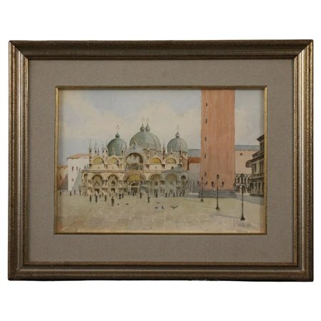 Veduta di Piazza San Marco Acquerello su carta in cornice. Datato '76. Cm...