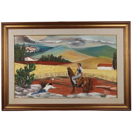 Scuola dell'Italia meridionale del secolo XX "Brigante a cavallo" Dipinto ad...