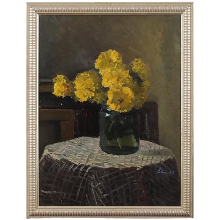 "Natura morta di fiori" Dipinto ad olio su tavola. Datato '47. Cm 40x30