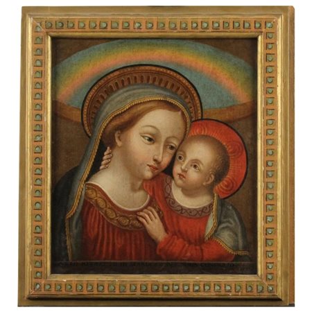 "Madonna del buonconsiglio" Dipinto ad olio su tela in cornice in legno...