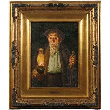 Alfonso Grassi (1918/2002) "Nel buio" Dipinto ad olio su tela in cornice in...