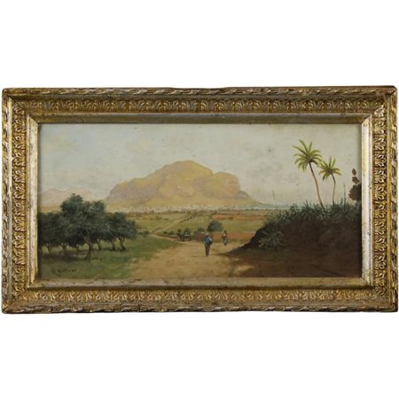 Artista siciliano del secolo XX "Veduta di Monte Pellegrino" Dipinto ad olio...