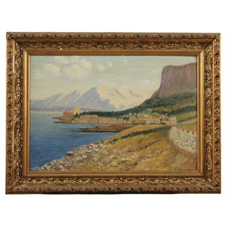 Giuseppe Valguarnera "La litoranea di Vergine Maria a Palermo" Dipinto ad...