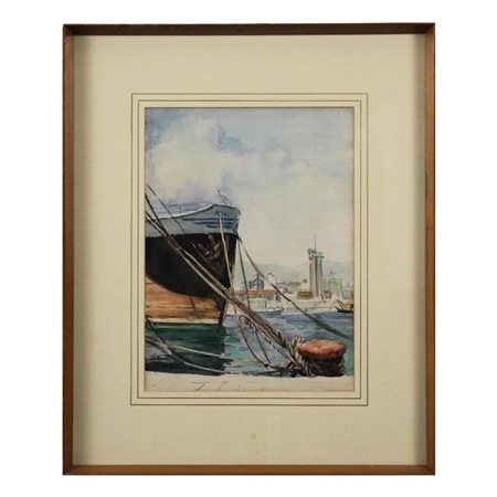 G. Rivolo (XX) "Nel porto di Palermo" Acquerello su carta in cornice. Datato...