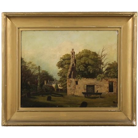 James Cassie (1819/1879) "Paesaggio con ruderi" Dipinto ad olio su tavola in...