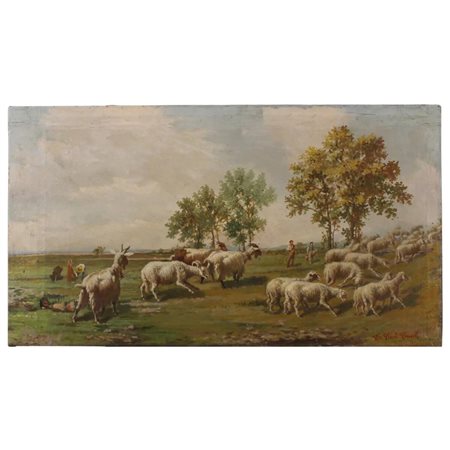 Sebastiano Conti Consoli (1885/1950) "Armenti al pascolo" Dipinto ad olio su...