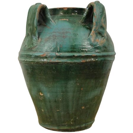 Grande anfora a quattro manici Antica maiolica con decoro a motivi...
