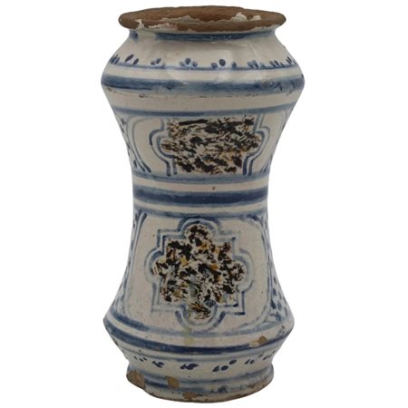 Albarello Antica maiolica con decoro geometrico policromo. Caltagirone....
