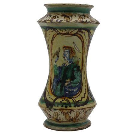 Albarello Antica maiolica con decoro frontale di medaglione raffigurante...