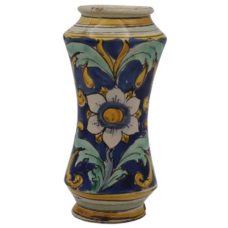 Albarello Antica maiolica con decoro a tutto tondo a motivi floreali e...