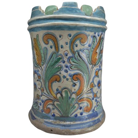Grande vaso da esterno a Torre Antica maiolica policroma con decoro a motivi...