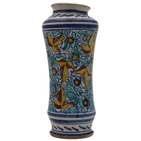 Importante albarello Antica maiolica con decoro a tutto tondo a motivi...