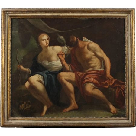 Scuola italiana della fine del secolo XIX "Odisseo e Penelope" Dipinto ad...