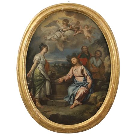 Scuola italiana della fine del secolo XVII "Cristo e la samaritana al pozzo"...