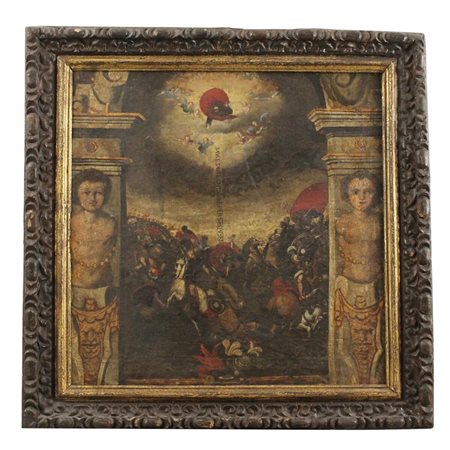 Pittore dell'Italia meridionale del secolo XVII "Scena di battaglia" Dipinto...