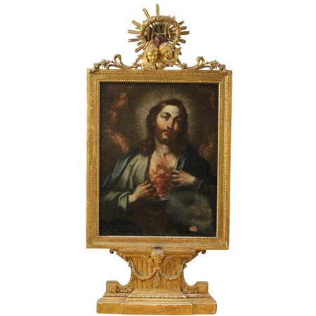 Scuola siciliana del secolo XVII "Cuore di Gesù" Dipinto ad olio su tela...
