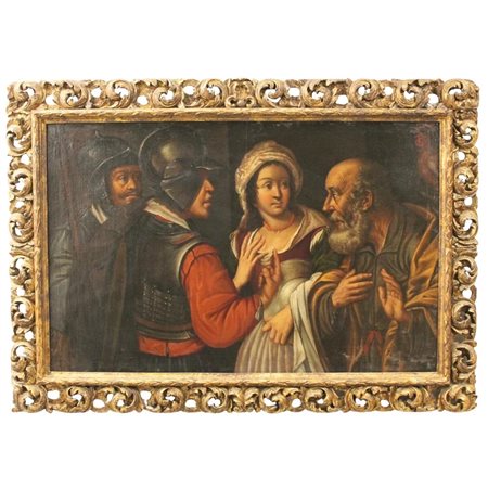 Scuola italiana del secolo XVII "La negazione di Pietro" Dipinto ad olio su...