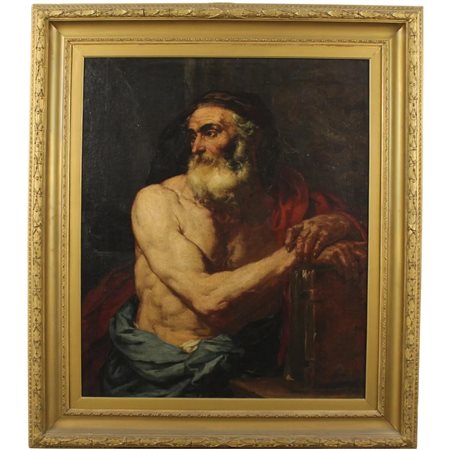 Giovan Battista Langetti (1635/1676) (attr.) "San Girolamo" Dipinto ad olio su tela in...