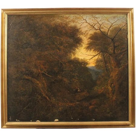 William Henry Crome (1806/1873) (attr.) "Paesaggio" Dipinto ad olio su tela...
