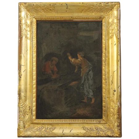 Scuola siciliana degli inizi del secolo XIX "Lavandaie" Dipinto ad olio su...